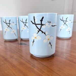 Japanese Sky Blue Sakura Hana Tea Cups (4)